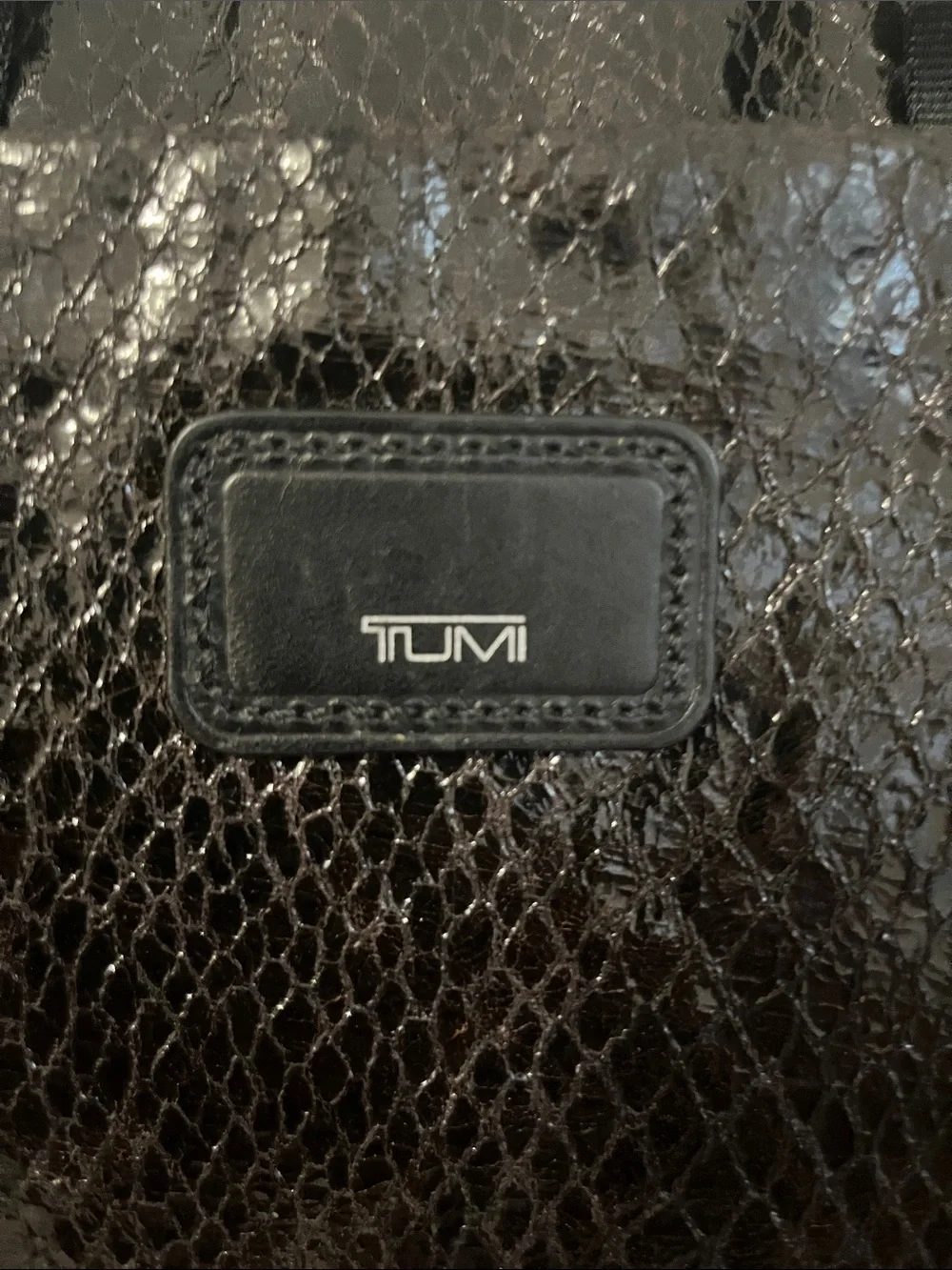 Tumi Black Snakeskin-Texture Laptop Briefcase with Shoulder Strap